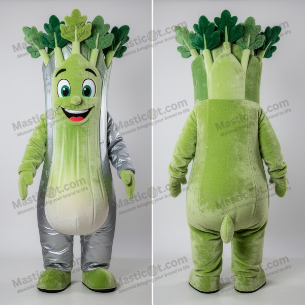 Mascota de Apio Plateado-Verde con Dibujo Animado -