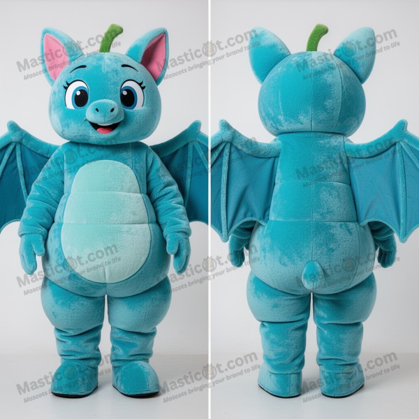 Shimmering cyan playful fruit bat mascot - Masticot.com