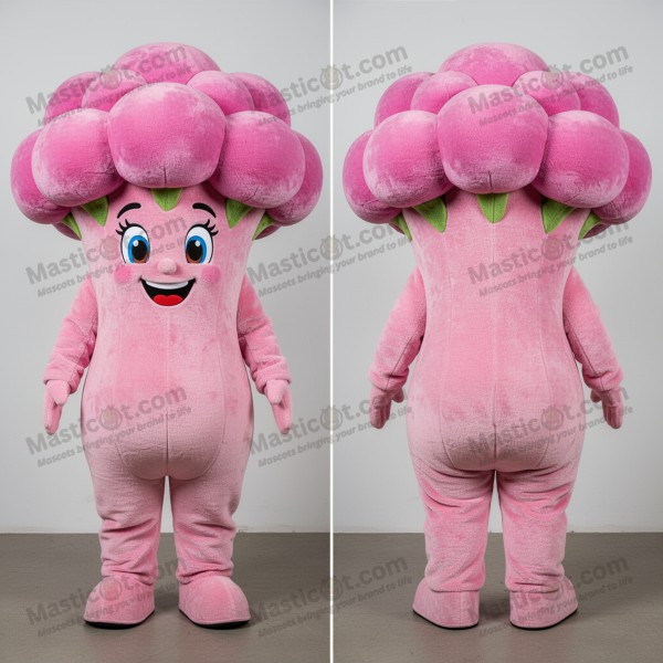 Velvety Pink Cartoon Broccoli Mascot - Masticot.com