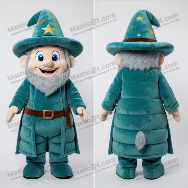 Zářivý maskot čaroděje tyrkysové barvy - Masticot.com
