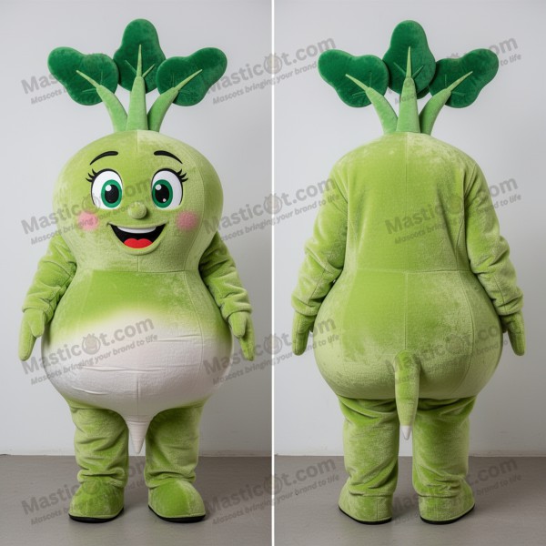 Lime green plump radish mascot - Masticot.com