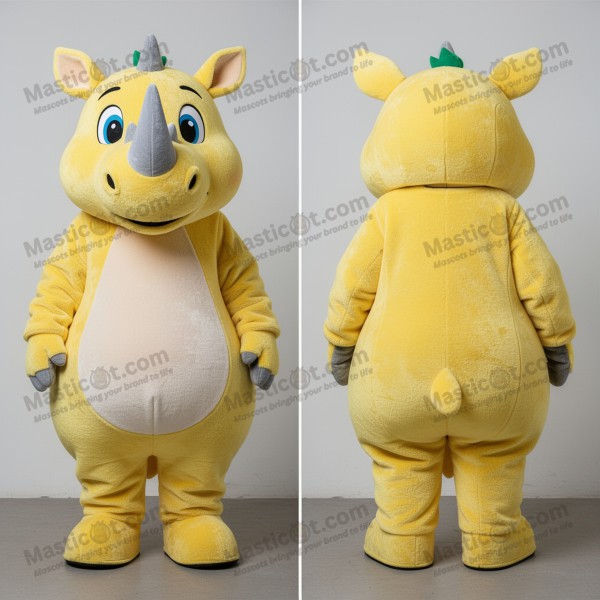 Lemon yellow fluffy woolly rhinoceros mascot - Masticot.com