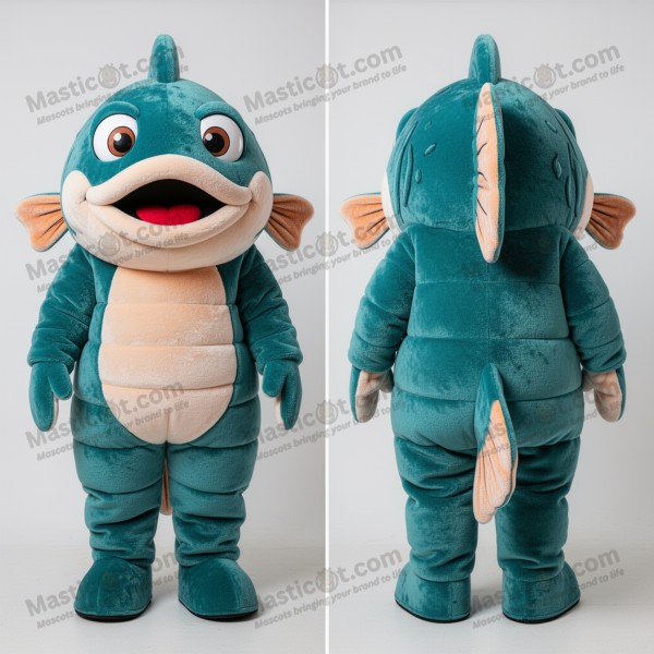 Teal velvety piranha mascot - Masticot.com