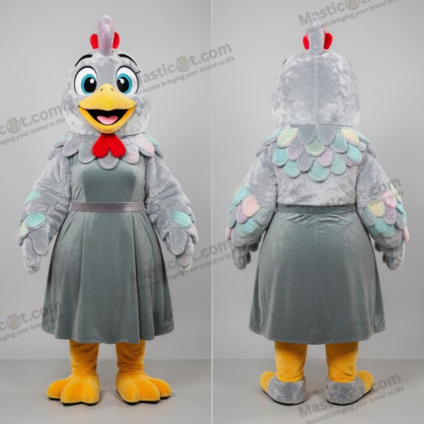 Mascotte en velours argenté de la poule - Masticot.com