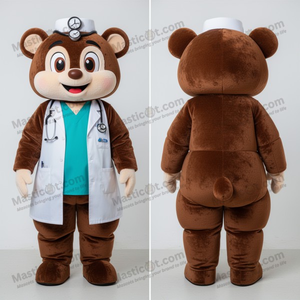 Velvety brown bear doctor mascot - Masticot.com