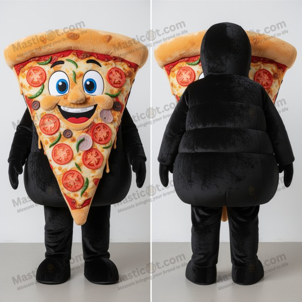 Velvety black oversized pizza mascot - Masticot.com