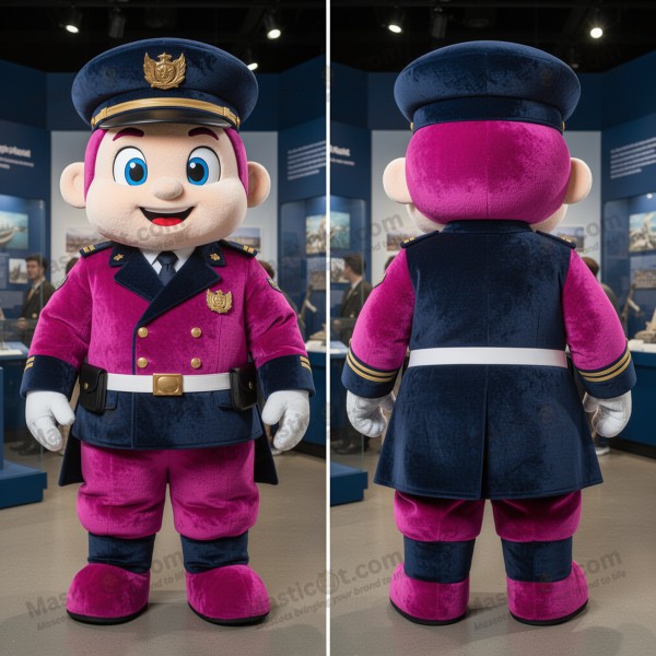 Magenta Fløyelsaktig Navy Soldat Maskot - Masticot.com