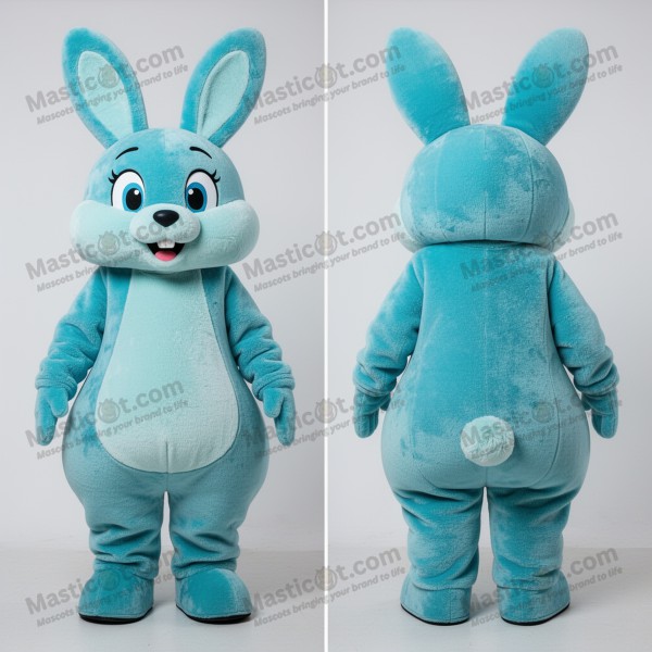 Cyan plush rabbit mascot - Masticot.com