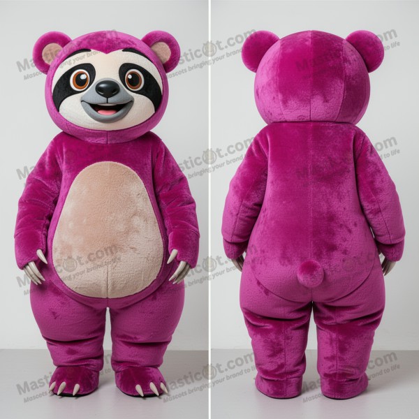 Magenta plysj-maskot av en trebjørn - Masticot.com
