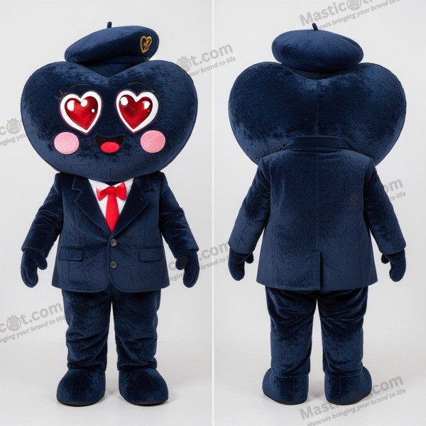 Herz-Maskottchen mit blauen Augen in Marineblau - Herz - MASTICOT_15890 - Masticot.com