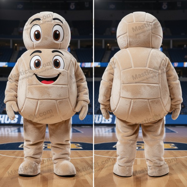 Beige rund volleyball-maskot - Masticot.com
