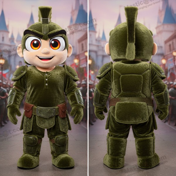 Olivengrøn spartansk soldat-maskot med brede skuldre - Spartansk Soldat - MASTICOT_16009 - Masticot.com