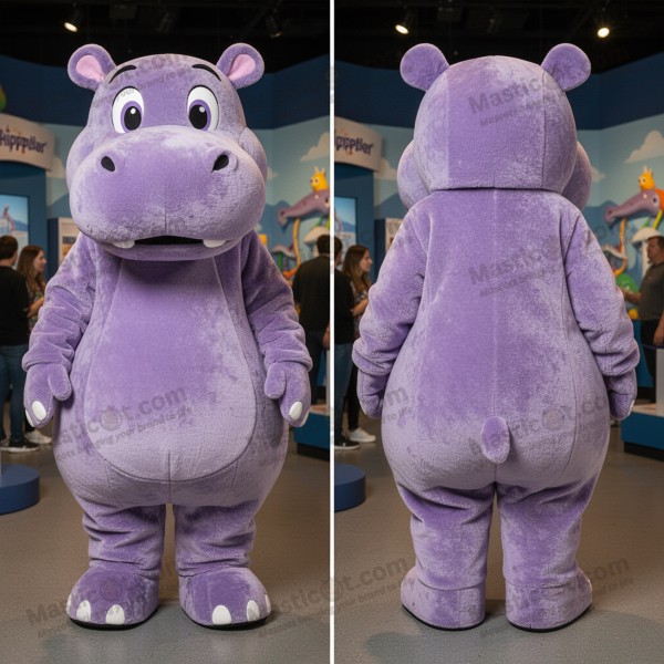 Lavender plush friendly hippopotamus mascot - Masticot.com