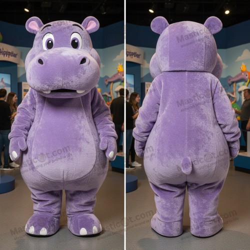 Mascota de hipopótamo amigable de peluche color lavanda -
