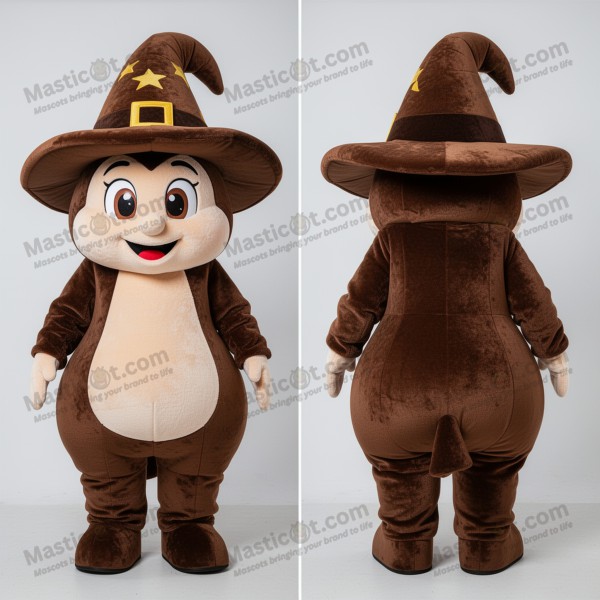 Brown Rounded Contour Witchs Hat Mascot with Expressive
