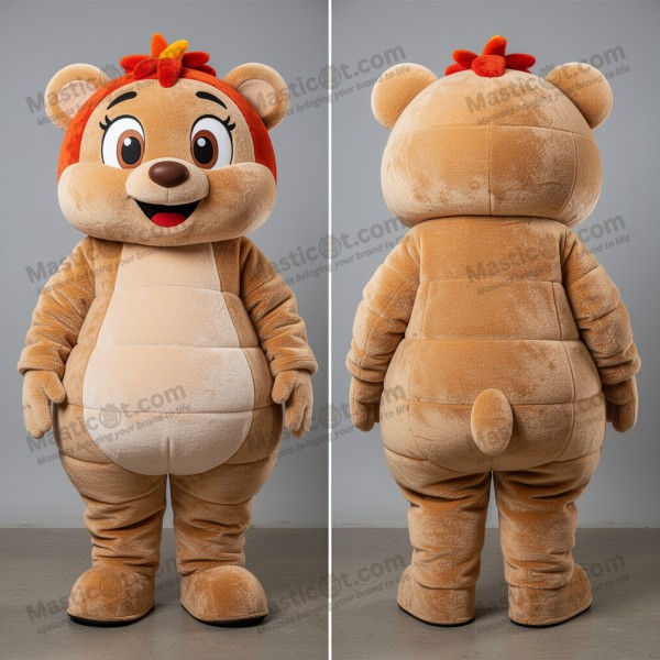 Vrolijke jambalaya-mascot in fluweelachtig beige -