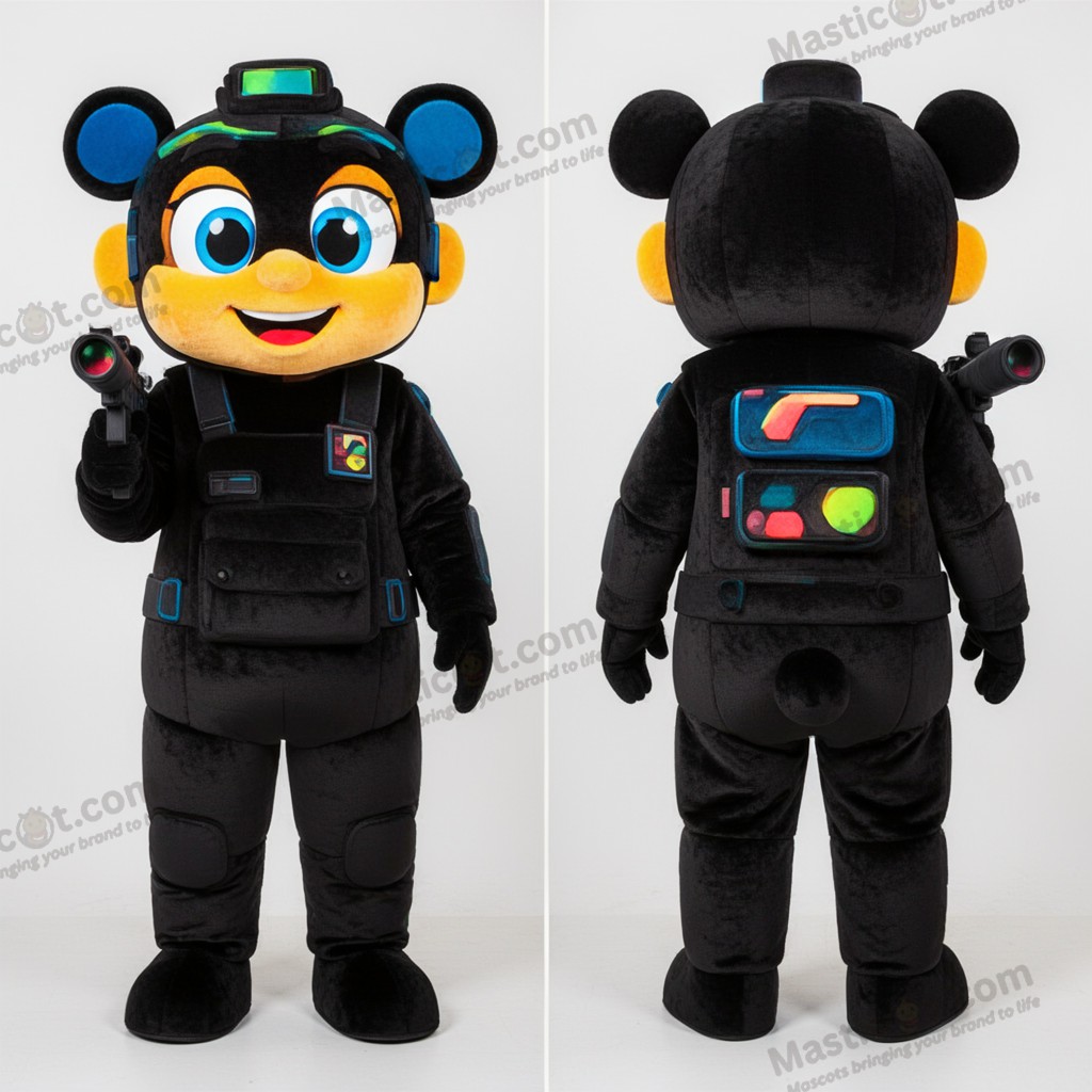Black tactical sniper mascot - Sniper - MASTICOT_16516 - Masticot.com