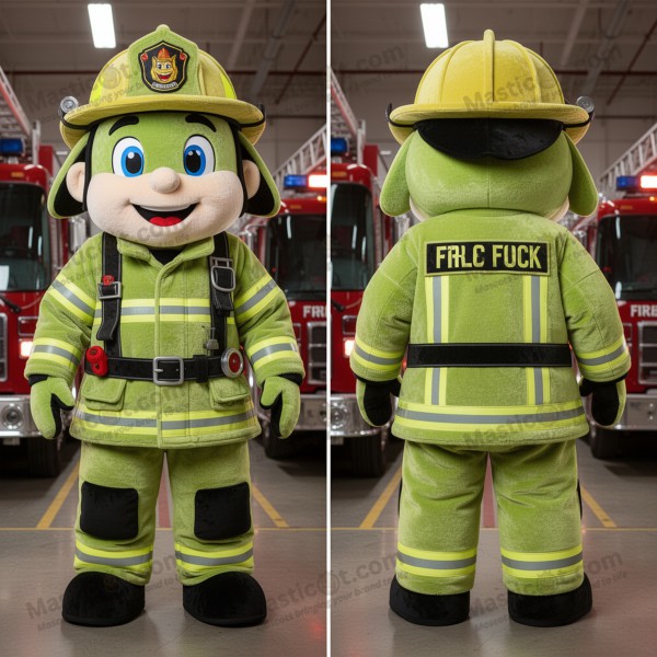 Lime Green Cartoon Fire Fighter Mascot - Masticot.com
