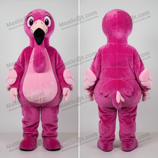 Mascota de flamenco de peluche con plumas color magenta -