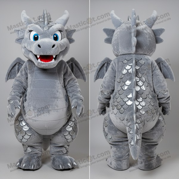 Silver Metallic Cartoon Dragon Mascot - Masticot.com