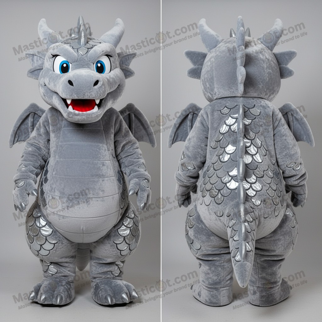 Silver Metallic Cartoon Dragon Mascot - Masticot.com
