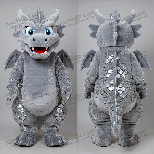 Silver Metallic Cartoon Dragon Mascot - Masticot.com