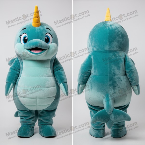 Teal Velvety Cartoon Narwhal Mascot - Masticot.com