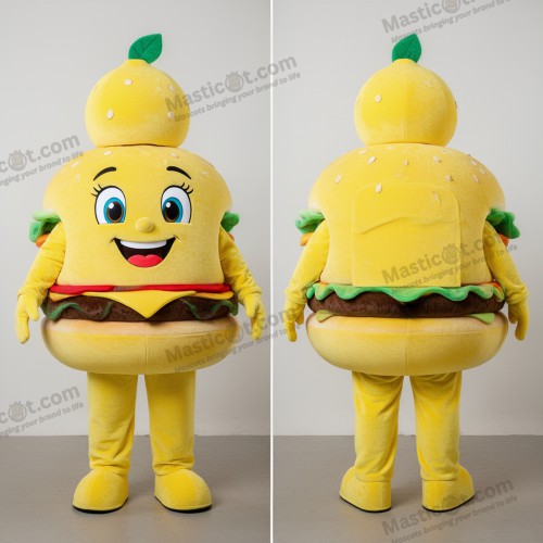 Sitron gul hamburger-maskot i overstørrelse - Hamburger - MASTICOT_17074 - Masticot.com