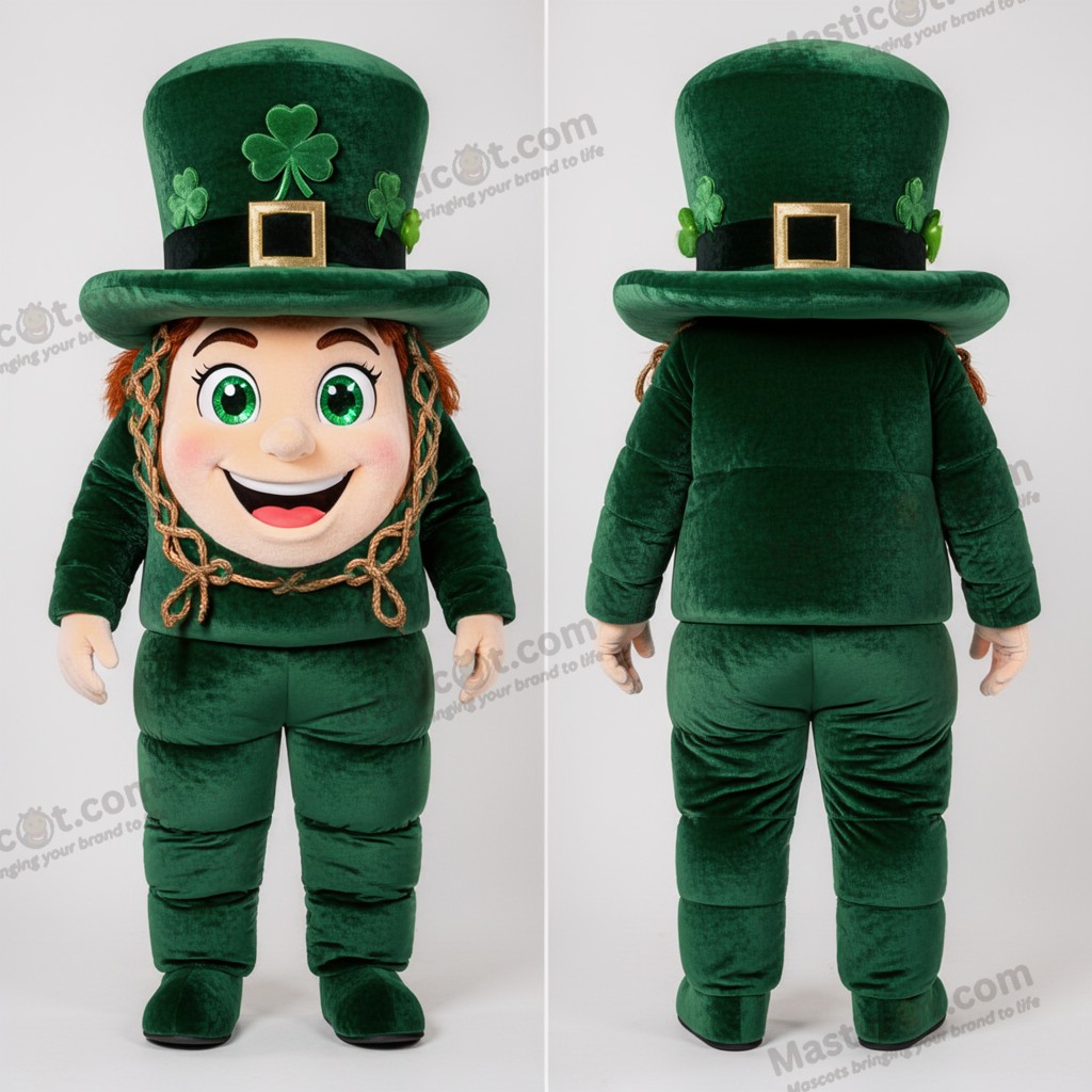 Smaragdgrön jovial leprechaunhatt-maskot - Leprechaunhatt - MASTICOT_17111 - Masticot.com