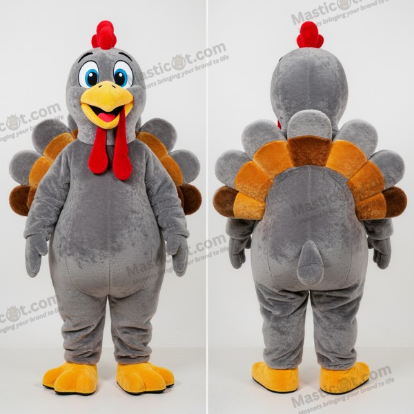Grauer Feder-Maskottchen-Truthahn - Truthahn - MASTICOT_17161 - Masticot.com