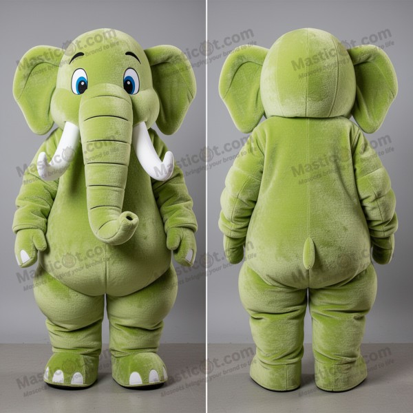 Lime Green Plush Mammoth Mascot with Expressive Cartoon