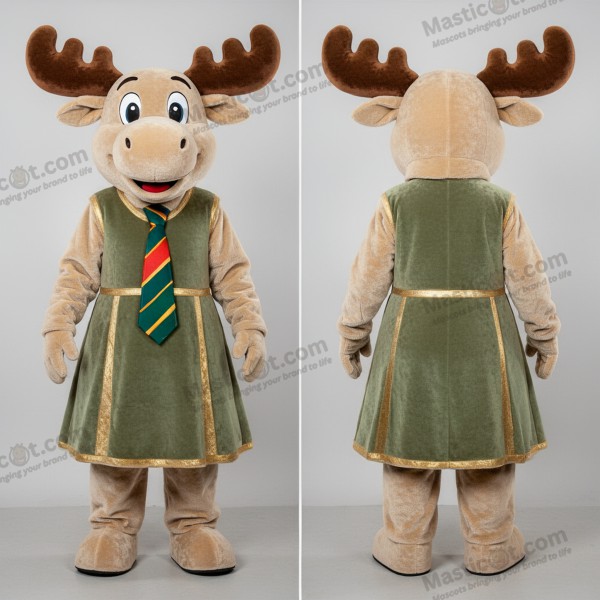 Beiger sanfter Elch-Maskottchen-Kostüm - Elch - MASTICOT_17316 - Masticot.com