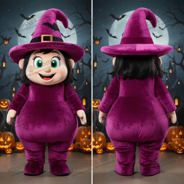 Magenta Cartoon Hexenhut-Maskottchen - Masticot.com