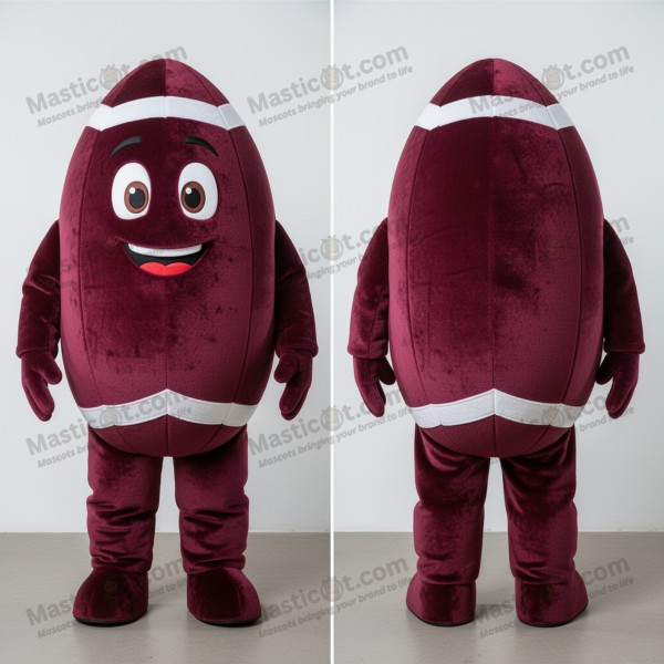 Maroon Velvety Rugby Ball Mascot - Masticot.com