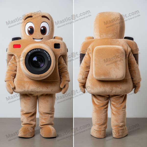 Tan velvety camera mascot - Masticot.com