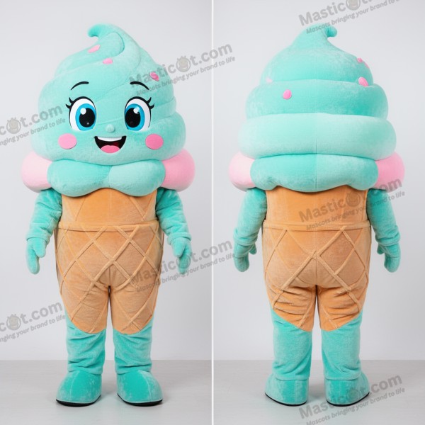 Turquoise Draaiend IJsje Cartoon Mascotte - Ijs
 - MASTICOT_17809 - Masticot.com