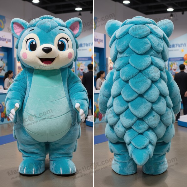 Cyan Rounded Pangolin Mascot - Masticot.com