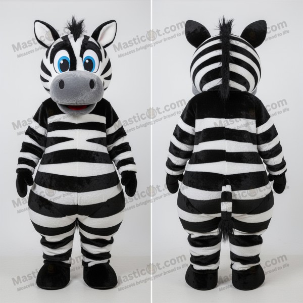 Svart og hvit sebra-maskot i fløyel - Masticot.com