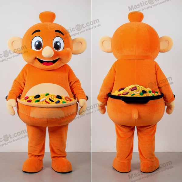 Mascote de Paella Laranja Vibrante com Características de
