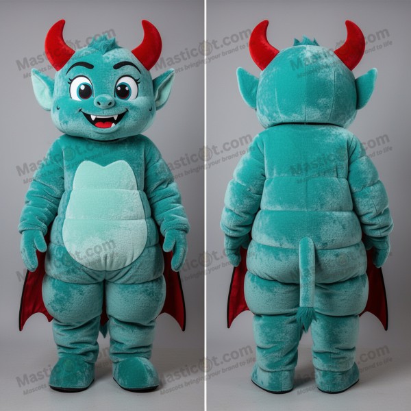 Turquoise velvety devil mascot - Masticot.com