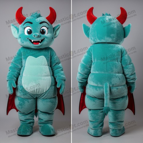 Turquoise velvety devil mascot - Devil - MASTICOT_152 - Masticot.com