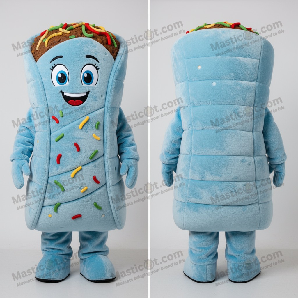 Speelse lichtblauwe enchilada-mascotte - Masticot.com