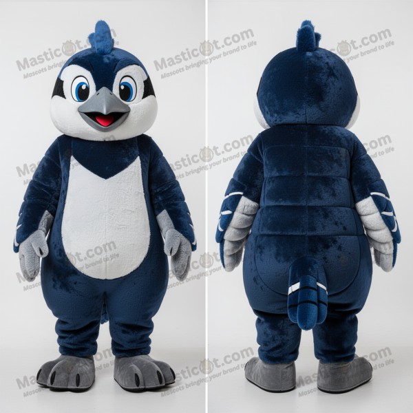 Navy blue feathered blue jay mascot - Masticot.com