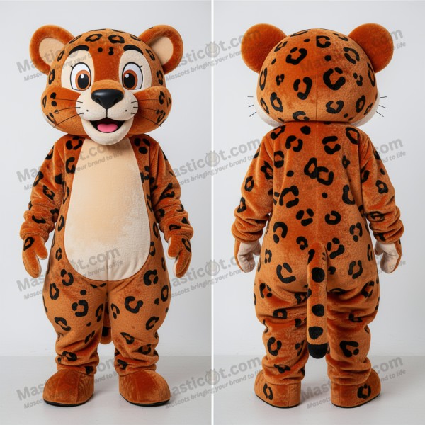 Rust orange wide eyed leopard mascot - Masticot.com