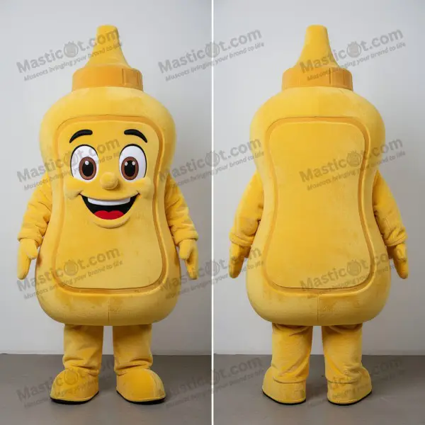 Golden Yellow Smiling Bottle Of Mustard Mascot - Bottle of mustard - MASTICOT_156 - Masticot.com