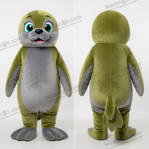 Olivengrønn koseleg sel-maskot - Sel - MASTICOT_18898 - Masticot.com