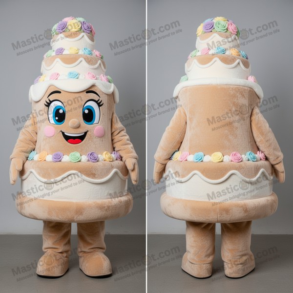 Tan Velvety Layered Wedding Cake Mascot - Masticot.com
