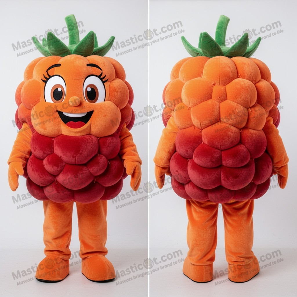 Vibrant orange cheerful raspberry mascot - Masticot.com
