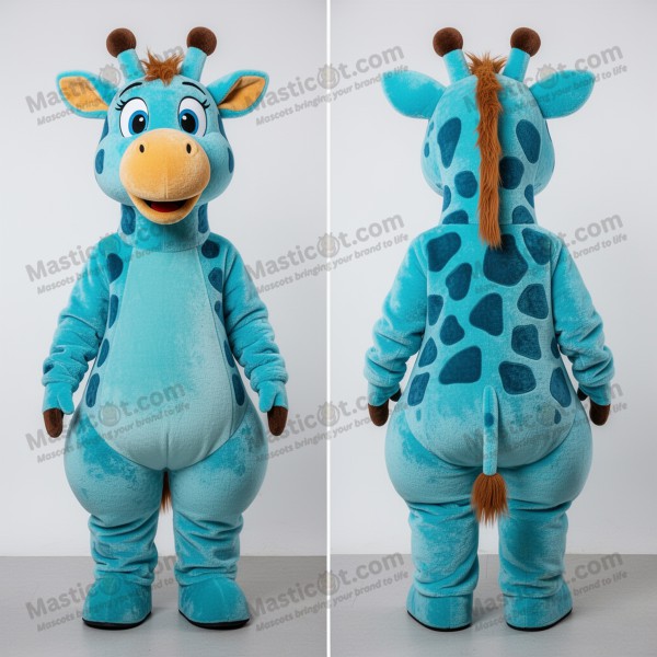 Cyan Spotted Cartoon Giraffe Mascot - Masticot.com