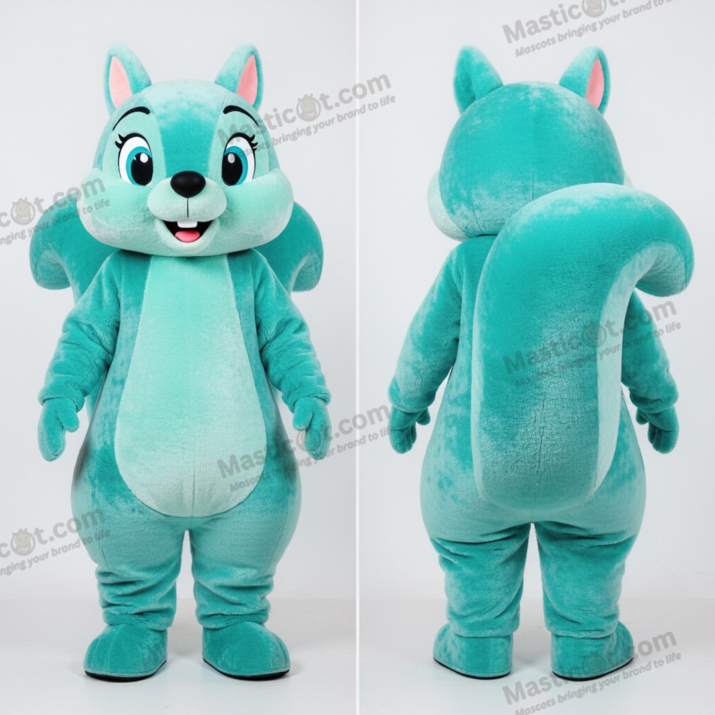 Turquoise fluweel eekhoorn mascotte - Eekhoorn - MASTICOT_19516 - Masticot.com